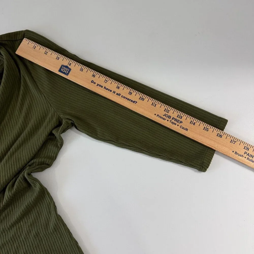 A New Day Ribbed Knit Midi Dress Green 3/4 Sleeve Rayon Spandex Women's S Small